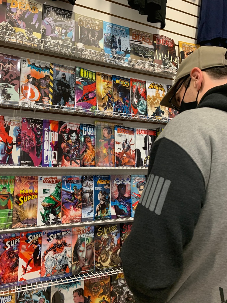Matt McClellan observes the DC section at Adventureland Store in Blackwood, NJ. November 2, 2020. Photo/ Julia Riffle.