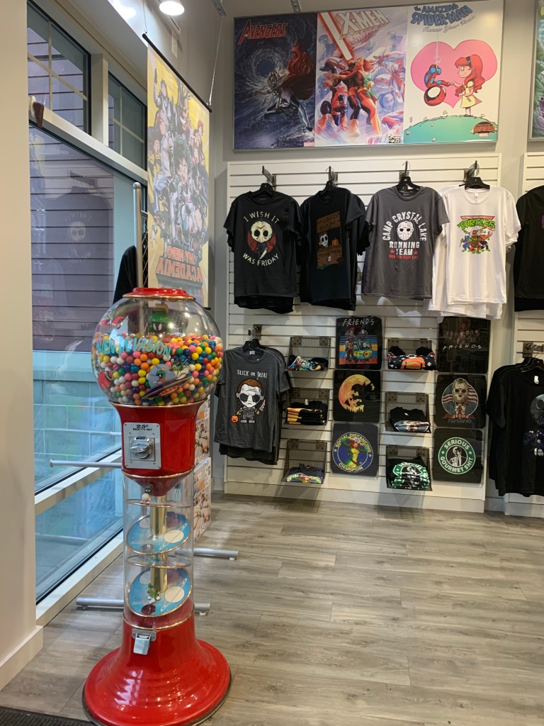 The entrance of Adventureland Store showcasing apparel and a gum ball machine, Blackwood, NJ. November 2, 2020, Photo/ Julia Riffle. 