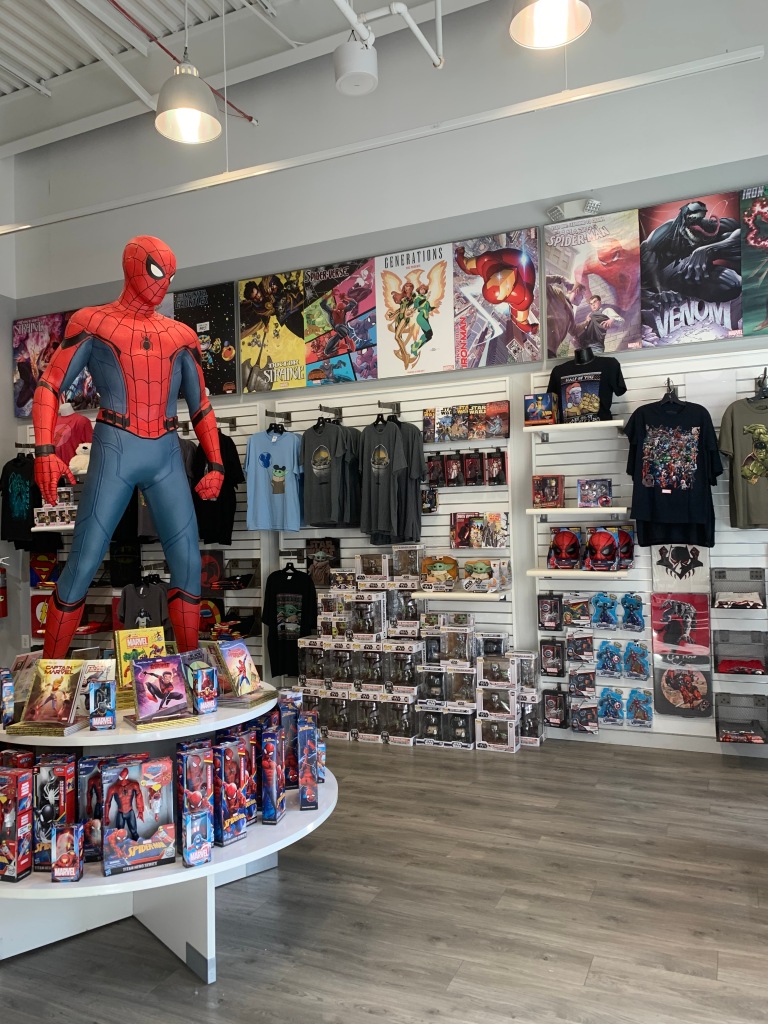 Merchandise surrounds a life size Spiderman figure at Adventureland Store in Blackwood, NJ. November 3, 2020, Photo/ Julia Riffle.